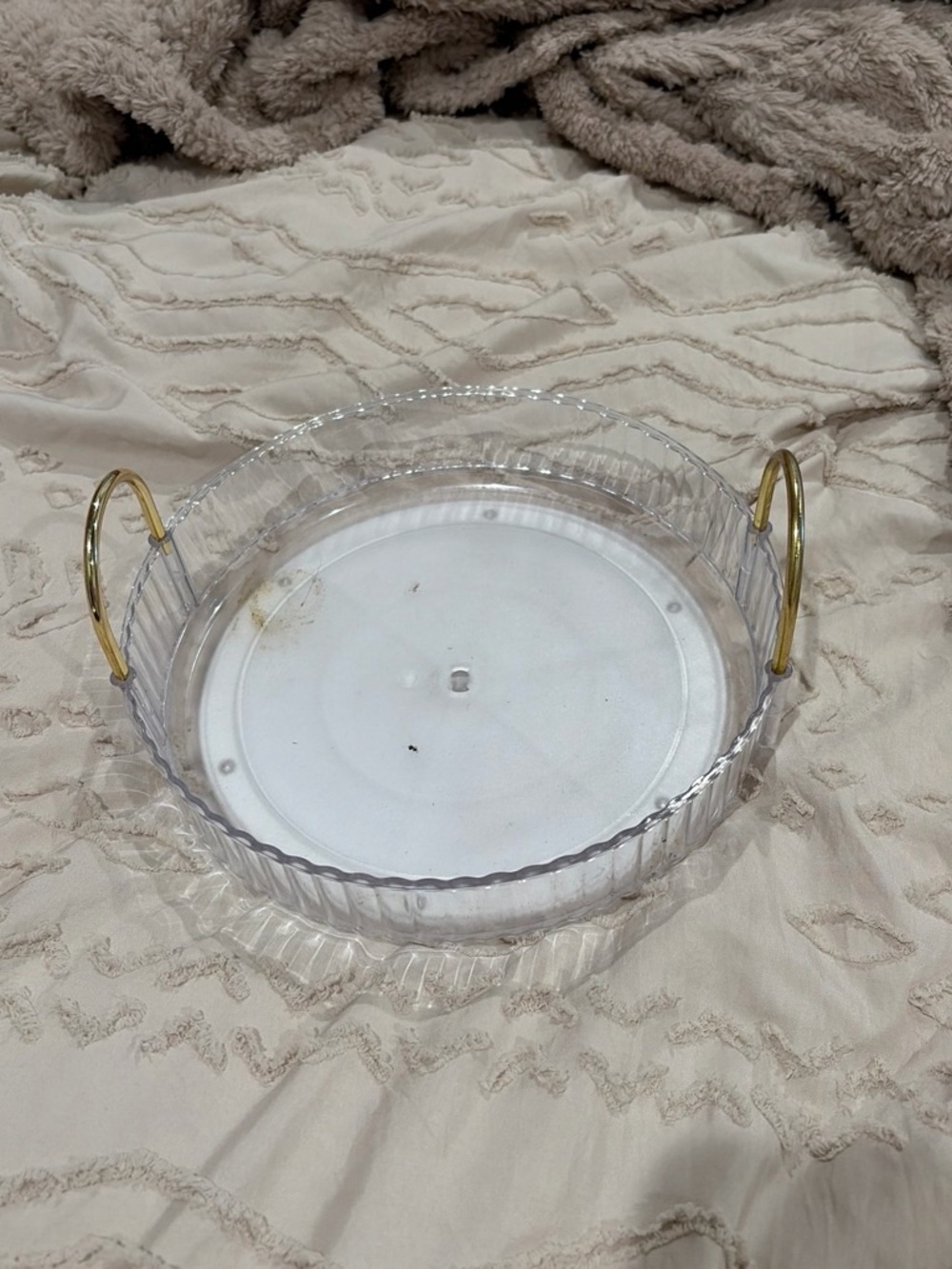 Clear Round Serving Tray with Gold Handles